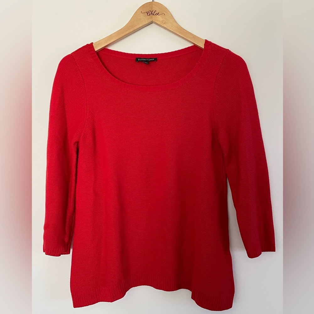 Eileen Fisher Classic Red Knit Sweater Oversized XXS could fit XS Holiday *B11